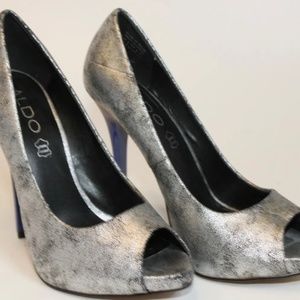 ALDO NEW Womens 7 37.5 Burnished Metallic Peep Toe Pumps Heels Shoes